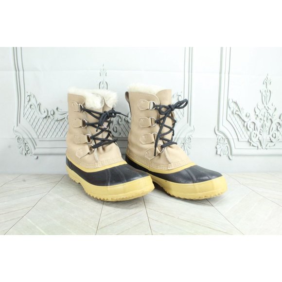 Sorel Tan Leather Faux Fur Wool Waterproof Snow Boots Size 9 - Picture 3 of 10